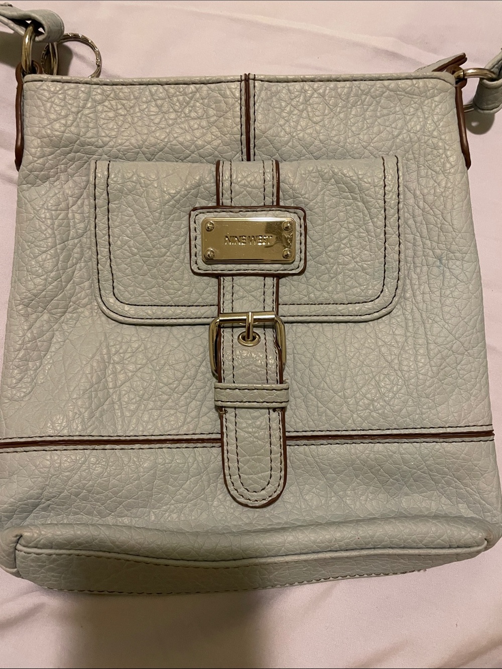 Nine West Ivory Pebbled Leather Crossbody with Gold Plate